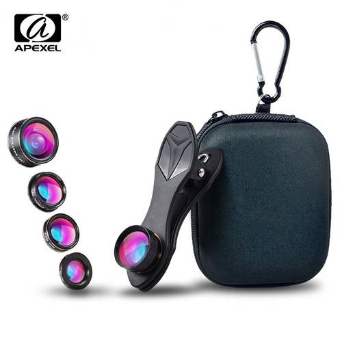 50pcs/lot APEXEL HD Camera Lens Kit in mobile phone 5in1 for iPhone Samsung Galaxy S8/S7 Edge DHL free shipping