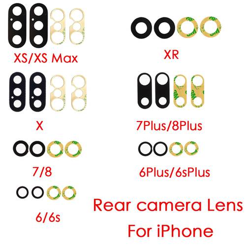 2pcs For iPhone 6 6Plus 6s 6sPlus 7 7P 8 8 Plus X XR XS Max Rear Back Camera Lens Glass Cover with 3M Adhesive Replacement