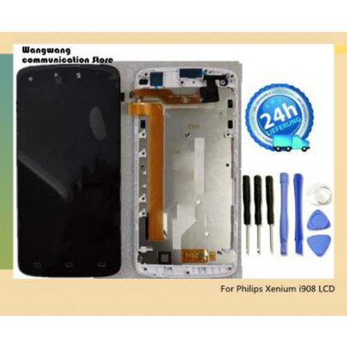 With Frame For Philips Xenium i908 LCD Display + Touch Screen Digitizer Assembly Black Color With Kits