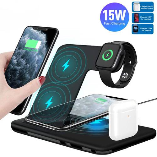 15W 4 in 1 Charging Station for Apple Watch Fast Qi Wireless Charger Stand Dock for iWatch 5 4 3 AirPods Pro iPhone 11 XS XR X 8