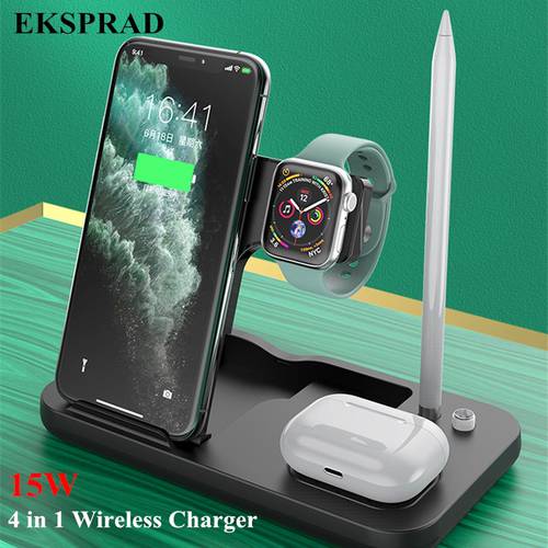 4 in 1 Qi Wireless Charger Stand Dock 15W Fast Charging for iPhone X XS XR 11Pro Apple Watch 5 4 3 2 AirPods 2 Pro Pencil Charge