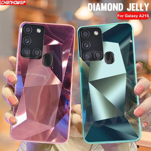 For Samsung A21S Case 3D Diamond Glitter Bling Mirror Phone Cases For Samsung Galaxy A21S A 21S A21 S 6.5 inch Laser Back Cover