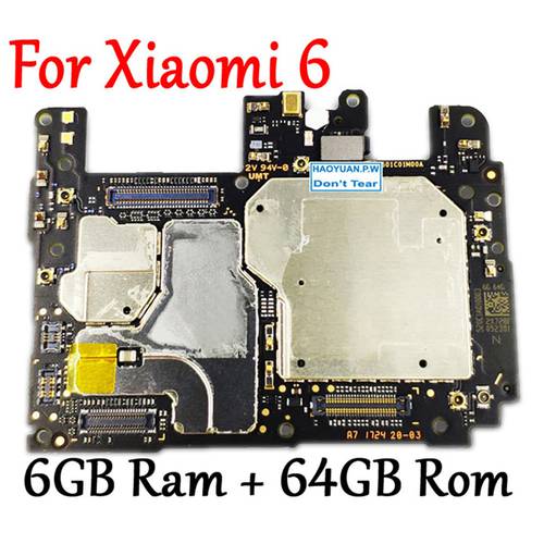 Tested Full Work Original Unlock Motherboard For Xiaomi 6 Mi 6 Mi6 M6 Logic Circuit Board Plate Global Firmware