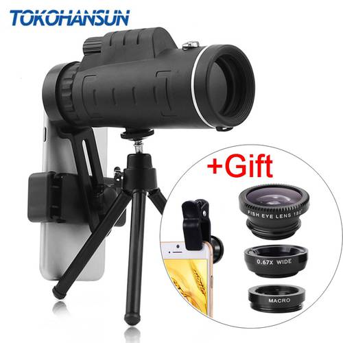 TOKOHANSUN 40X60 Telephoto Zoom Phone Lens Telescope 40x60 Lenses with Tripod for IPhone + Fisheye Wide Angle Macro 3In1 Lens