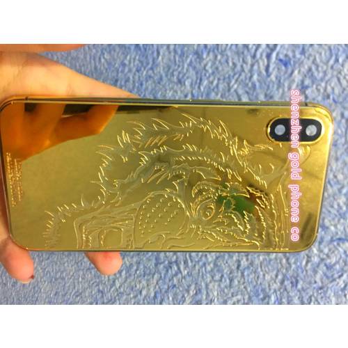 for phone X xs max 8mu real gold plated Housing with Metal Frame Battery Door Replacement full housing
