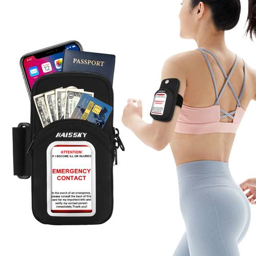 HAISSKY Sports Running Arm Bag Outdoor Fitness On Hand Zipper Armband Phone Pouch With Emergency Card For iPhone13 12 Pro Max