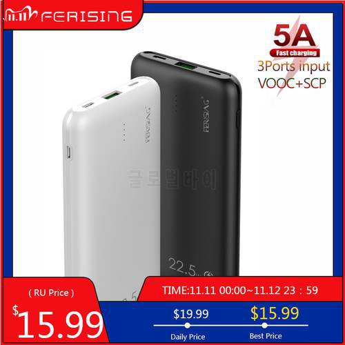 FERISING 5A VOOC SCP Super Fast Charger 10000mah Power Bank USB Type C External Battery PD QC 3.0 Powerbank for Oneplus Dash 6T