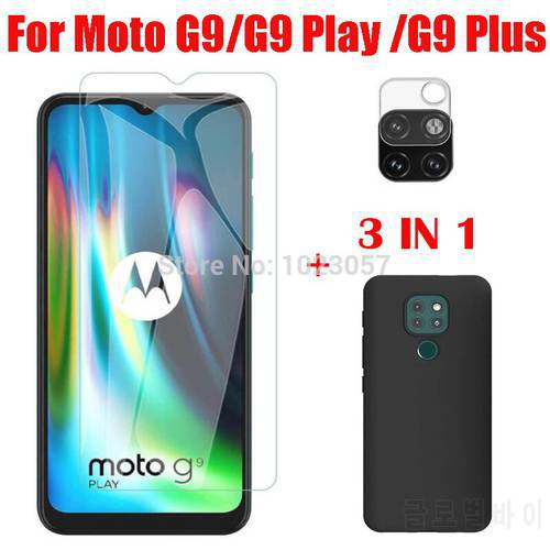 3-in-1 Case + Camera Tempered Glass On For Motorola Moto G9 Play Plus Power ScreenProtector Glass For Motorola Moto G9 3D Glass