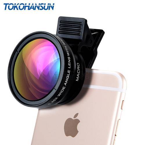 TOKOHANSUN 0.45X Wide Angle 12.5X Macro Lens Professional HD Mobile Phone Camera Lens For iPhone X 8 7 6 6S Plus Xiaomi Samsung
