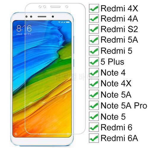 9H Tempered Glass For Xiaomi Redmi 5 Plus 5 5A S2 4A 4X 6 6A Screen Protector Glass Note 4 4X 5 5A 6 Pro Safety Protective Glass