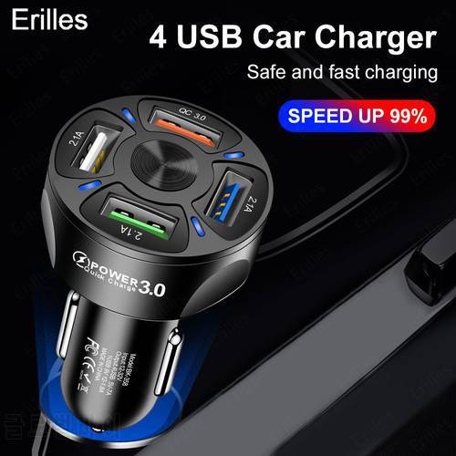 3.1A 4 USB Car Charger QC 3.0 Car-Charger for Xiaomi Redmi mi 9 Samsung Galaxy S10 S9 For iPhone 11 Pro Max xr Quick Charge