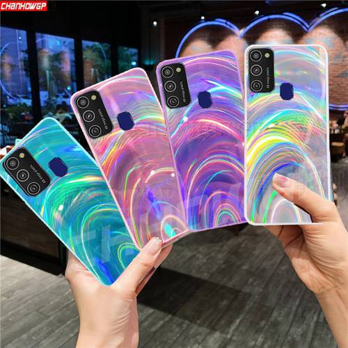 For Samsung M21 Case 3D Rainbow Mirror Soft TPU Back Cover For Samsung Galaxy M11 M30S Glitter Phone Case for Samsung M 21 Coque