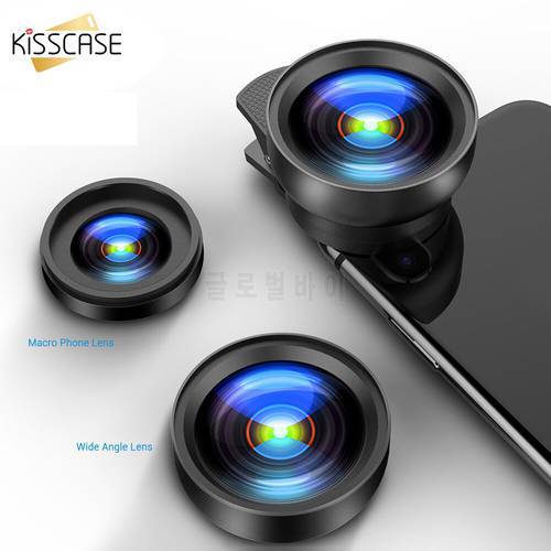 KISSCASE 2 In 1 Fisheye Lens Wide Angle Macro Phone Lenses Portable Camera Kits HD Mobile Phone Lenses Cell Phones Accessories