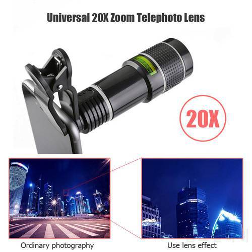 Universal 20X Zoom Cell Phone Lens External Mobile Phone HD Camera Lens Clip Cell Phone Telescope Lens For iPhone Android Phone