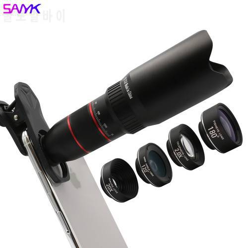 SANYK HD 28X Phone Lens 4 in 1 Lens Set Wide-angle Lens Macro Lens Fisheye Lens Telephoto Lens With Tripod and Colorful Box