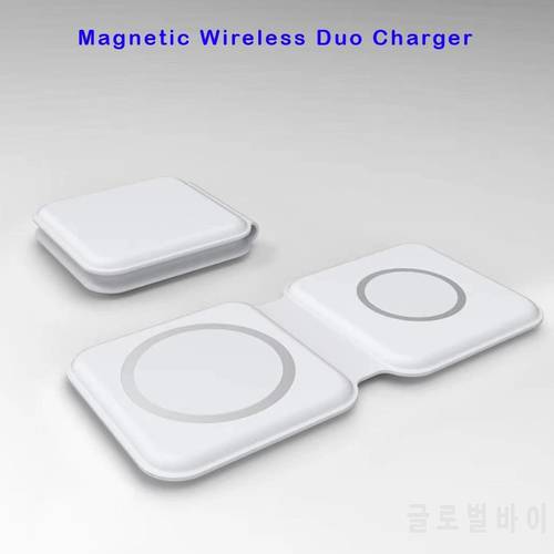 Magnetic Macsafe Duo Charger Wireless Charging For iPhone 12 Apple Watch iWatch Airpods Foldable 15W Fast Charging Station Dock