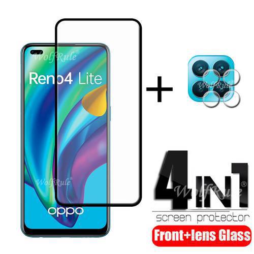 4-in-1 For OPPO Reno 4 Lite Glass For OPPO Reno 4 LiteTempered Glass Full Glue Screen Protector For OPPO Reno 4 Lite Lens Glass