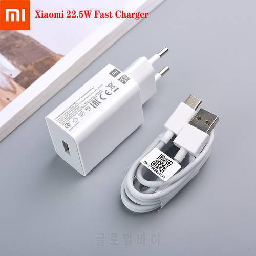 For Xiami Fast Charger 22.5W MDY-11-EP EU QC3.0 Quick Charge Adapter 100cm USB Type C Cable For Mi 10 9 Lite Redmi Note 9 8T 7T