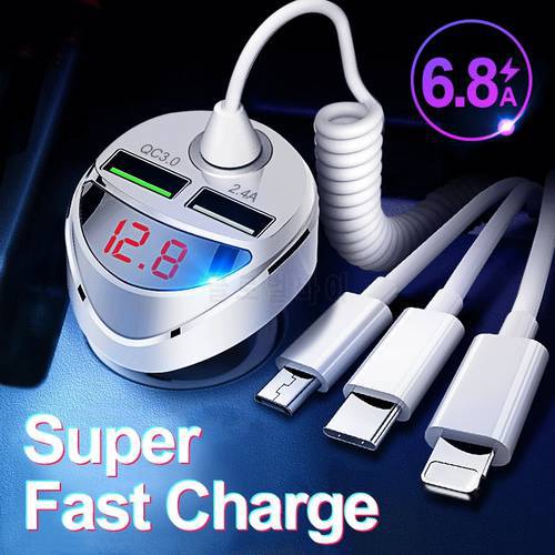 QC 3.0 Quick Car Charger With 3 in 1 USB Cable For iphone 11 7 Samsung Xiaomi Huawei Micro USB Type C Fast Phone Charge Charger