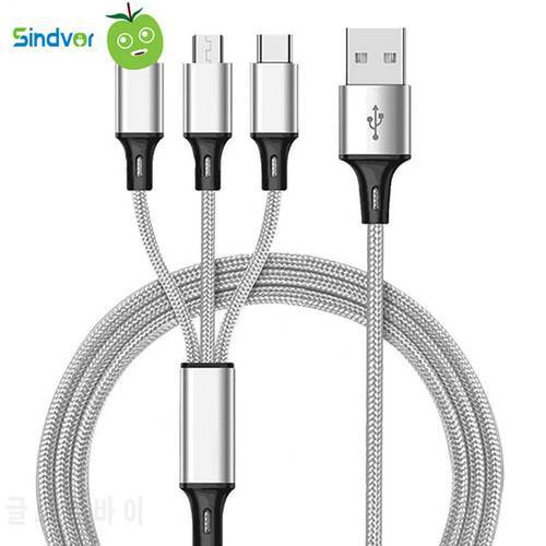 3 In 1 Type C Micro USB Multi Charger Cable for iPhone Huawei Samsung Mobile Phone Wire Cord Accessories USB Charging Data Cable