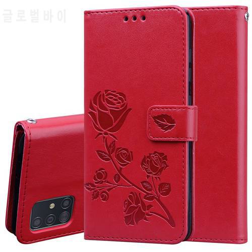 Leather Flip Case For Samsung Galaxy A51 A 51 Card Slots Wallet Case For Samsung A51 SM-A515F A515 A515F Rose Flower Phone Cover