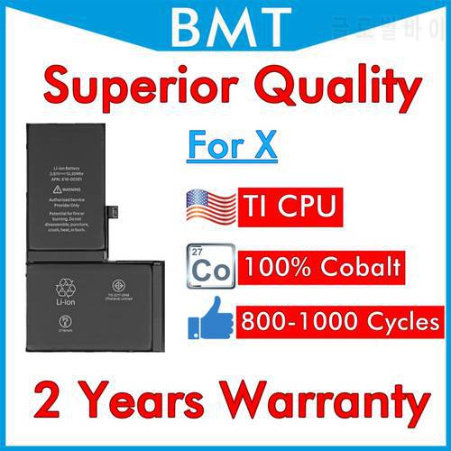 BMT 10pcs Superior Quality Battery for iPhone X 2716mAh 100% Cobalt Cell + ILC Technology 2019 replaced repair iOS 13