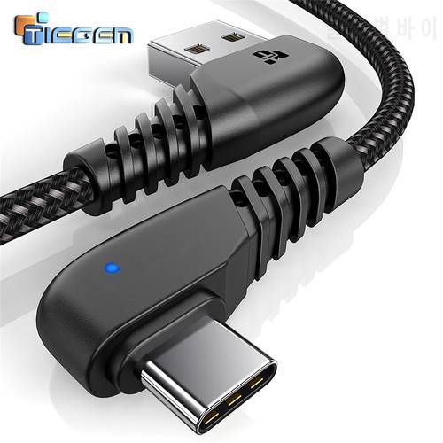 TIEGEM 90 degree USB Type C Cable 2A USB-C Cable Type-C Fast Charging Cord for Nintendo Switch Samsung S8 S9 for Huawei P20 Pro