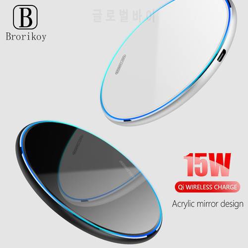 15W Wireless Charger Pad Metal Glass Mirror For Samsung S20 S21 Ultra Note 10 Plus S9 S8 Huawei Mobile Phone Wireless Charger