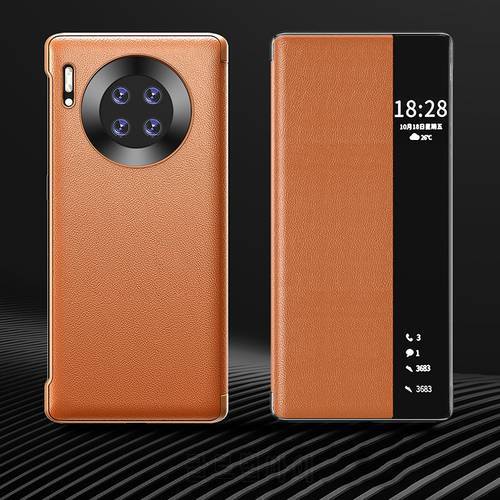 Luxury Leather Smart View Flip Case For Huawei Mate 40 Pro Mate40 Mate40pro 40pro 5G Global Version Magnetic Phone Cover