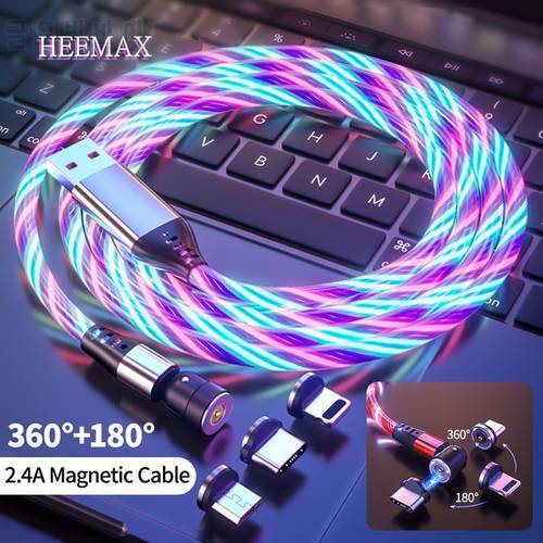 2M 540 Magnetic Micro USB Type C Cable Glow LED Lighting Magnetic Cable USB Charger Cable for iPhone 12 11 Huawei Xiaomi mi 11