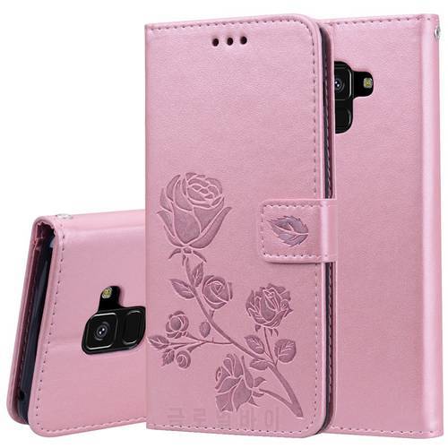Rose Flower Flip Case For Samsung Galaxy A8 A 8 Plus 2018 Coque Leather Wallet Card Holder Case For Samsung A8Plus a8 plus Cover