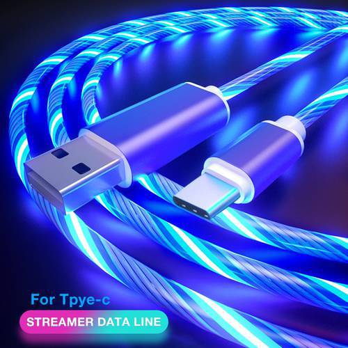 LED Glow Flowing USB Cable Type C/Micro USB/8Pin Bright Data Cable For Samsung S10 Xiaomi Smart phone Charger Charging Wire Cord