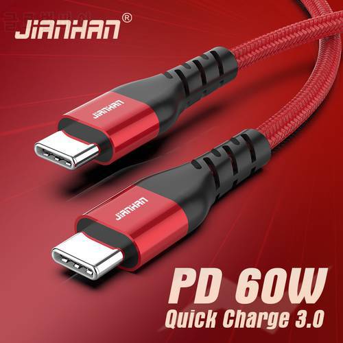 JianHan USB C to USB Type C Cable PD 60W USBC Fast Charger Cord for Xiaomi mi 10 Pro Samsung S21 S20 MacBook Pro iPad Pro 2020