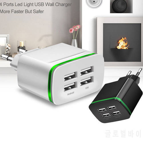 4 Port USB Phone Chargers Wall Charger 5V 4A for Iphone EU Plug Mobile Phone Socket Travel Power Charging Adapter