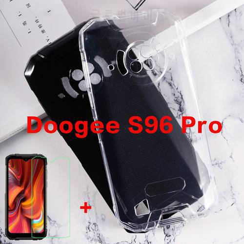 Soft Black TPU Case For Doogee S96 Pro Back Cover Transparent Phone Case with Tempered Glass for Doogee S96 Pro S96Pro Coque