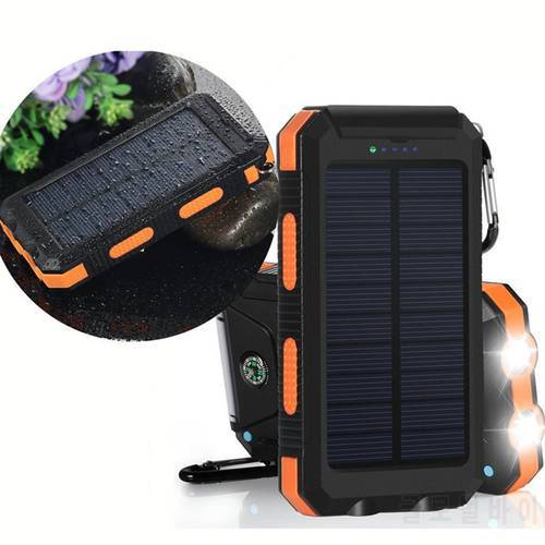 Solar Power Bank 10000mAh Outdoor Emergency Powerbank External Battery Portable Charger Waterproof LED Torch Phone Solar Battery
