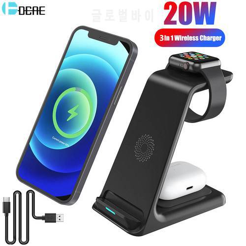 20W Wireless Charger Stand For IPhone 14 13 12 11 XR XS 8 Apple Watch 3 In 1 Fast Charging Dock Station for Airpods Pro IWatch 7