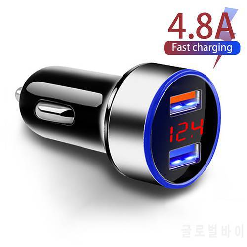 4.8A Car Charger Universal 2 Ports led Fast Charging For Samsung Huawei iphone 11 8 Plus Aluminum Dual USB Car-charger Adapter