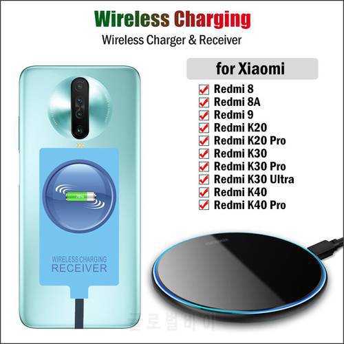 Qi Wireless Charger & Receiver for Xiaomi Redmi 8A 9T 10C 8 9 10 Prime Wireless Charging Adapter USB Type-C Connector