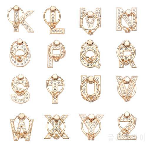 1PC Ultra Thin Gold Metal Rhinestone Letter Phone Stand A-Z 360 Rotation Finger Ring Holder Car Bracket Universal Support