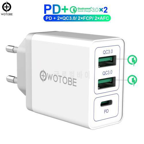 2-port QC3.0/FCP/AFC,1Port PD3.0 Fast Wall Charge 36W USB C Power Adapter for iPhone13/iPad/pixel/S8/S9/S10/note9/Huawei/Millet