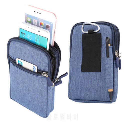 4 Colors Pen Slot Design 3 Zippers Carabiner Pockets Bag For Multi Phone Model Hook Loop Belt Pouch For Smart Phone 6.3