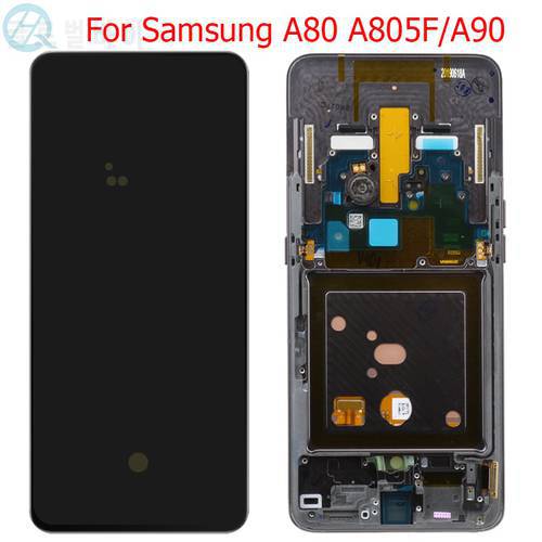 Original AMOLED Display For Samsung Galaxy A80 A805F LCD With Frame For Samsung A90 A905F Display Touch Screen Panel Assembly