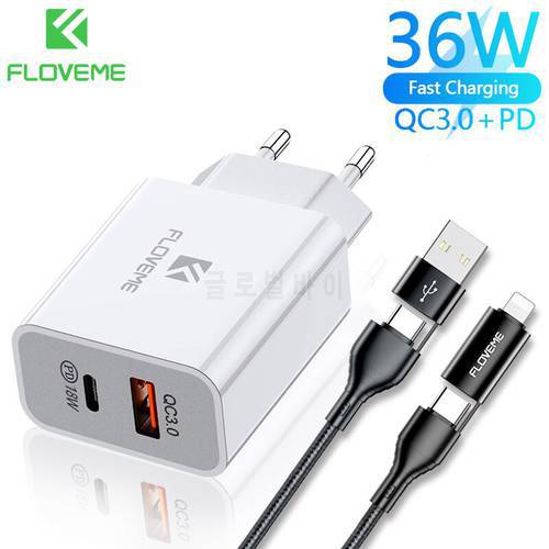 FLOVEME PD Charger 36W Dual USB Quick Charge 3.0 Charger For iPhone 12 11 Xiaomi QC 3.0 Cargador Mobile Phone Charger Adapte