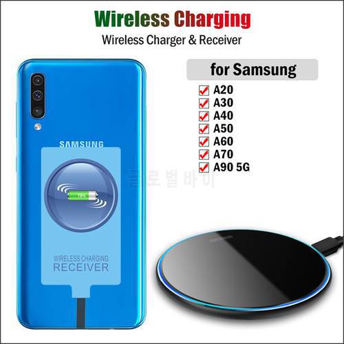 Wireless Charger & Type-C Receiver for Samsung Galaxy A20 A30 A50 A60 A70 A90 5G Qi Wireless Charging Adapter USBC Connector