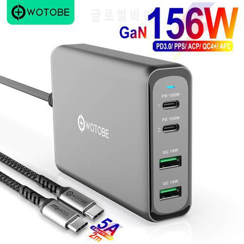 WOTOBE 156W GaN Charger USB-C Power Adapter,4-port PD100W PPS 65W 45W QC4.0 for iPhone 14 MacBook Samsung HP Dell MiBook Laptop