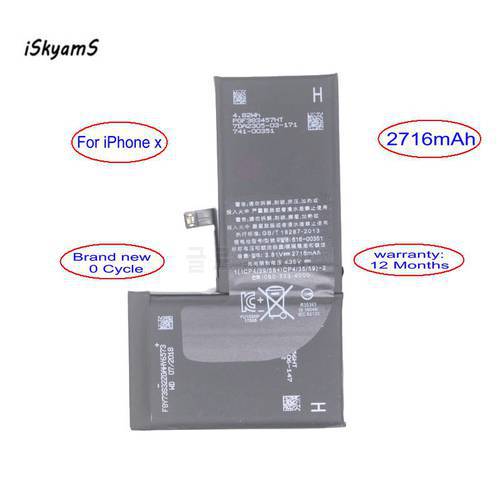 iSkyamS 1x 2716mAh 0 zero cycle Replacement Li-Polymer Battery For iPhone x 10 Accumulator Batteries