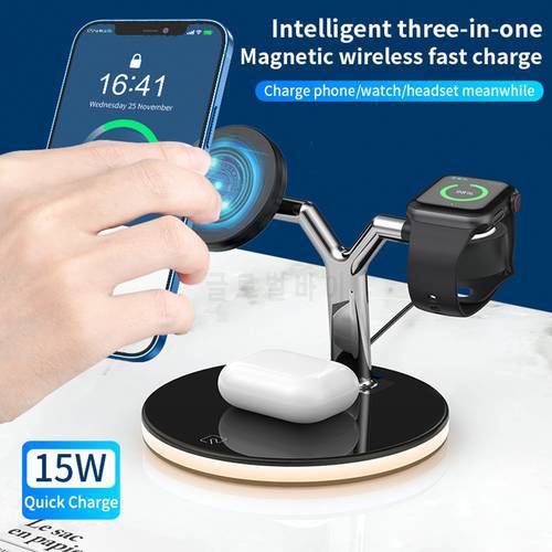 15W Fast Charging Station 3 in 1 Magnetic Wireless Charger for iPhone 12 pro Max Chargers for Apple Watch Airpods Desktop Holder
