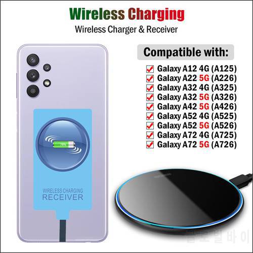 Qi Wireless Charger & Type-C Receiver for Samsung Galaxy A12 A22 A32 A42 A52 A72 4G 5G Wireless Charging Adapter USB C Connector