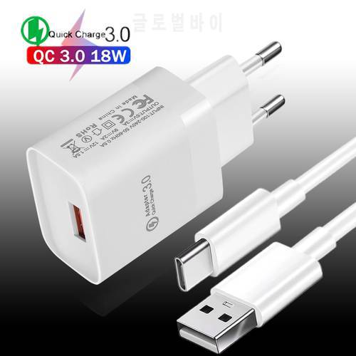 18W USB Fast Charger Quick Charge 3.0 Phone Charger Cable USB C Micro USB Charger QC 3.0 For Poco X3 Samsung A5 S20 Huawei P40